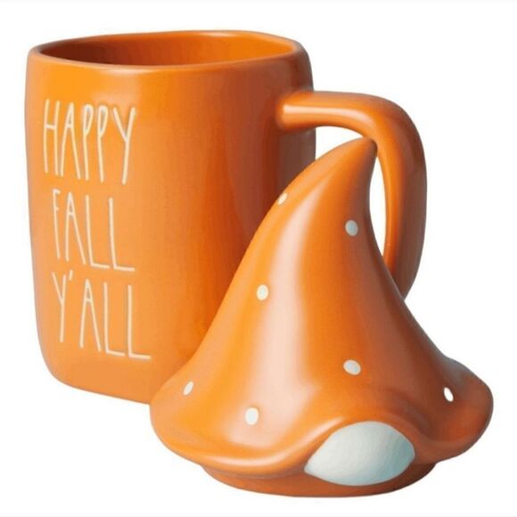 RAE DUNN 8in Ceramic Happy Fall Yall Mug With Gnome Topper - Picture 2 of 2